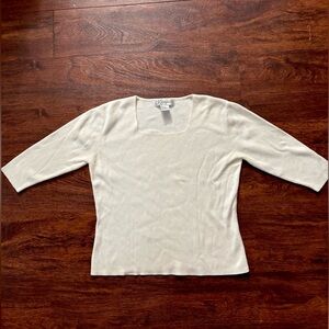 Dressbarn Ivory White Square Neck Top 3/4 Sleeve Coquette